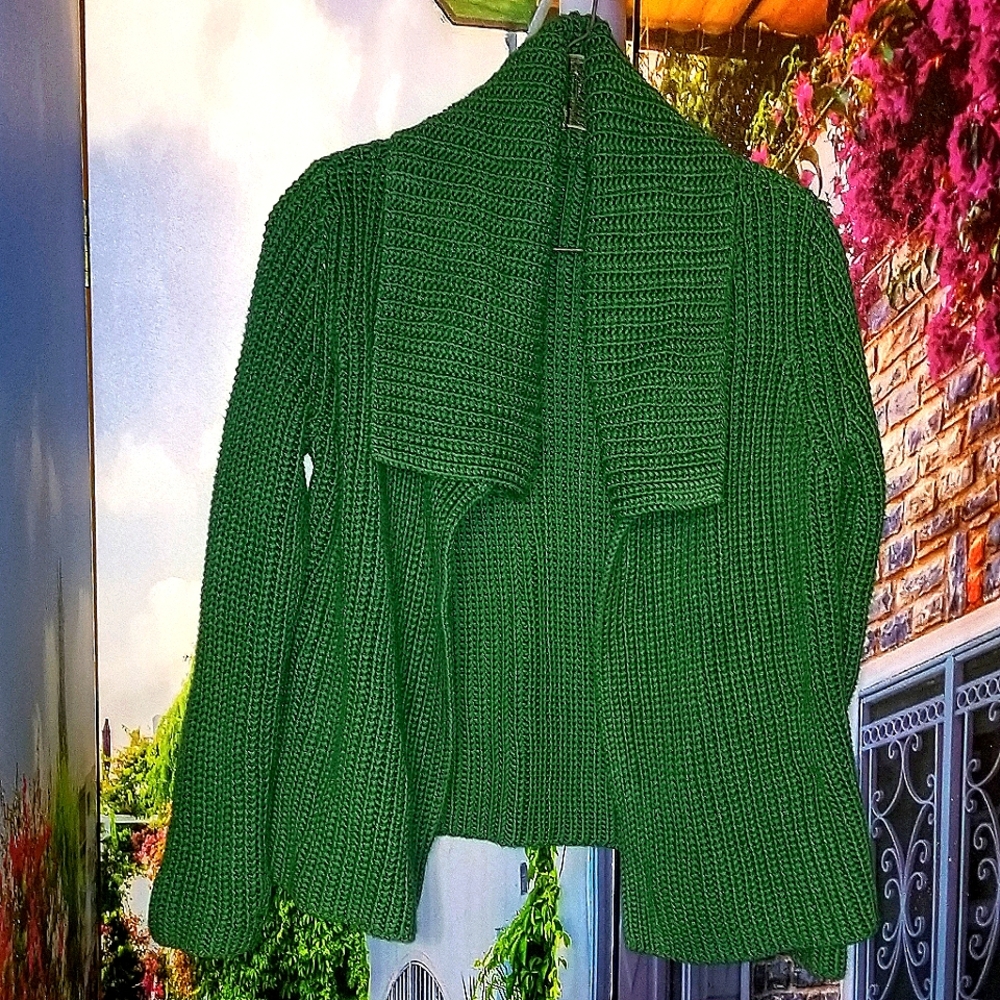 Forest Green Cable Knit Sweater Cardigan. Lovely High Neck Collar (make an offer